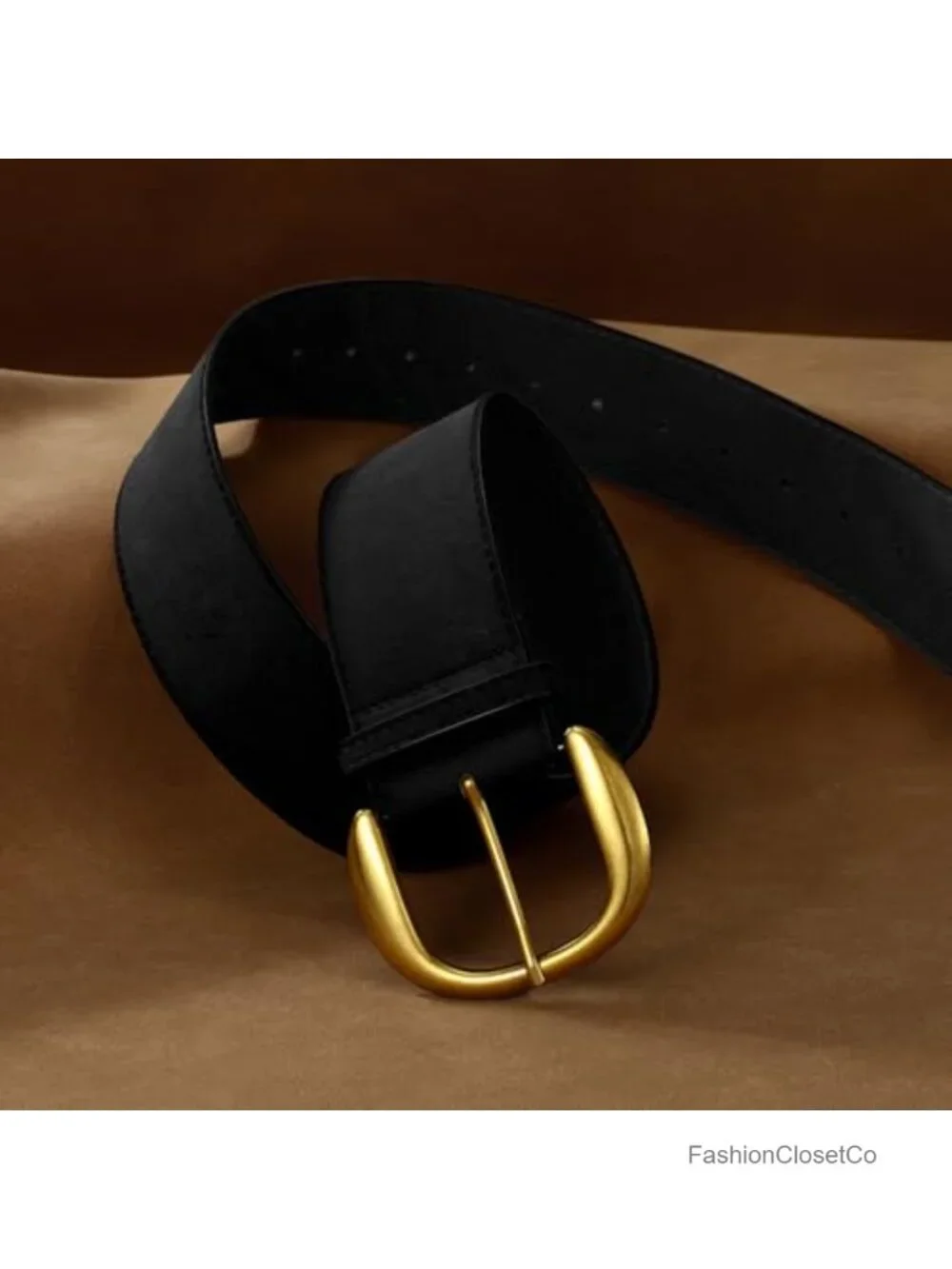 Wide Faux Leather Belt Gold Buckle Chunky Waist Belt